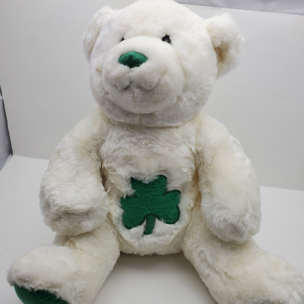 Build a Bear White Teddy Bear O'Shamrock St Patrick’s Day Holiday Plush Toy BABW